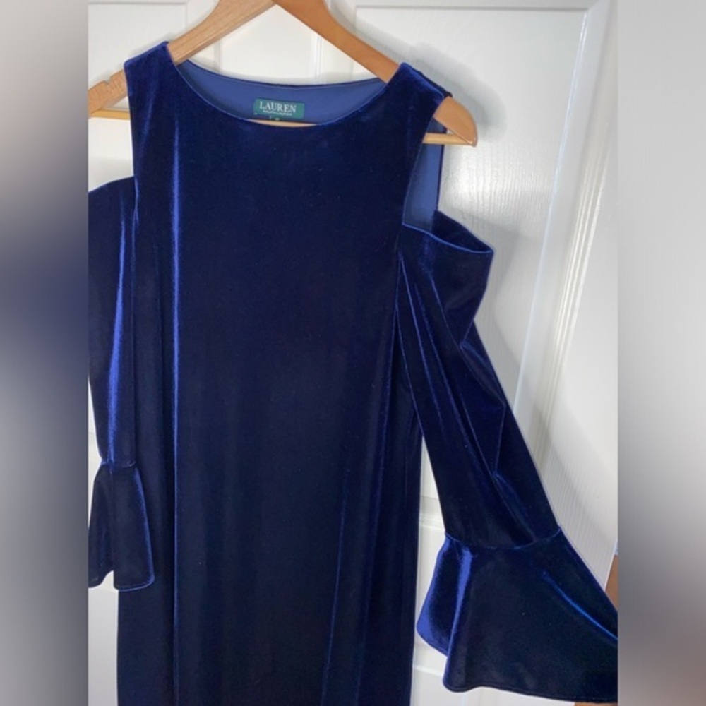 Ralph Lauren Navy Velvet Cold Shoulder Dress